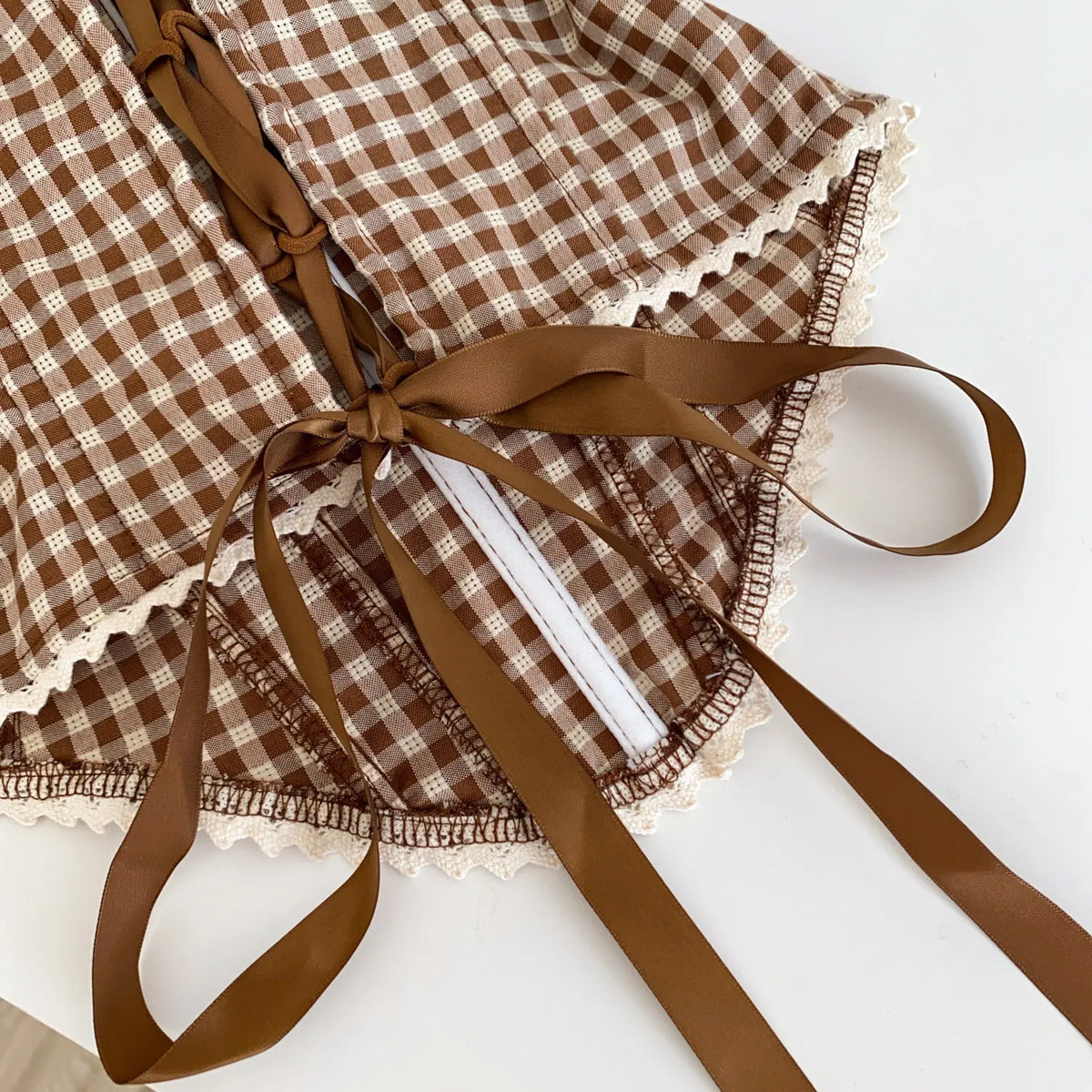 Retro Gingham Lace Up Bustier Corset Top for Women