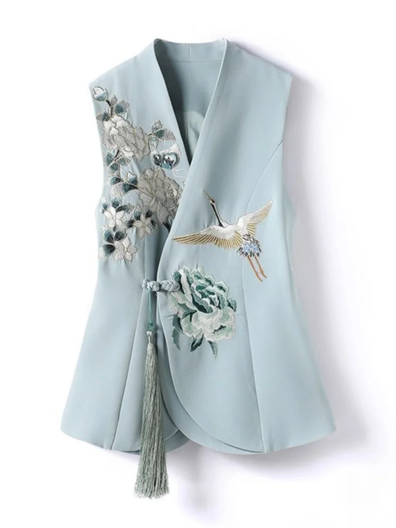 Temperament National Wind Vest Female Spring New Product 2024 Heavy Industry Phoenix Embroidery Chinese-Style Waistcoat Female