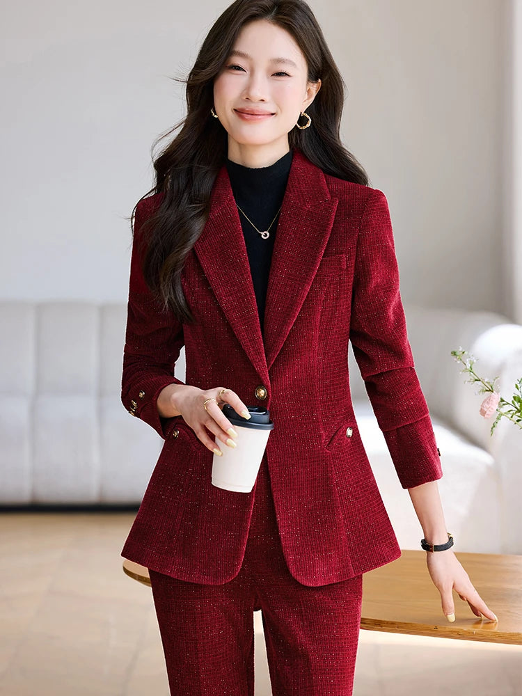 Notched Collar Blazer Pant Suit