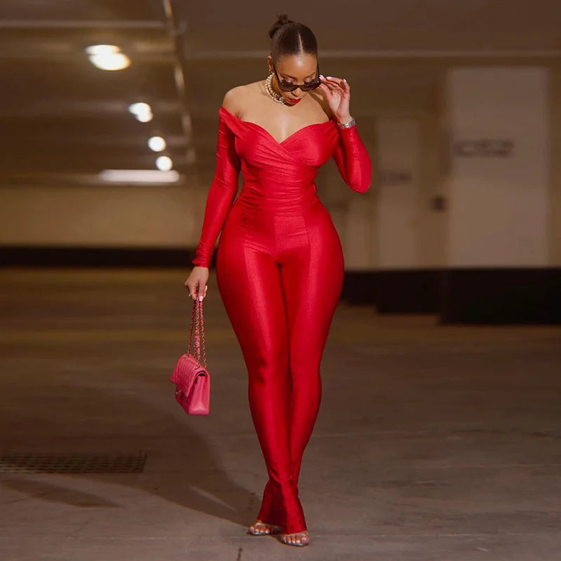 2025 Spring/Summer Women's Sexy Off Shoulder Big V-neck European and American Style High Waist Tight Pants Casual Sports Set