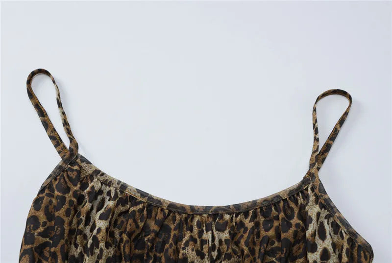 Leopard Mesh Bodysuit And Flare Pants Set for Women