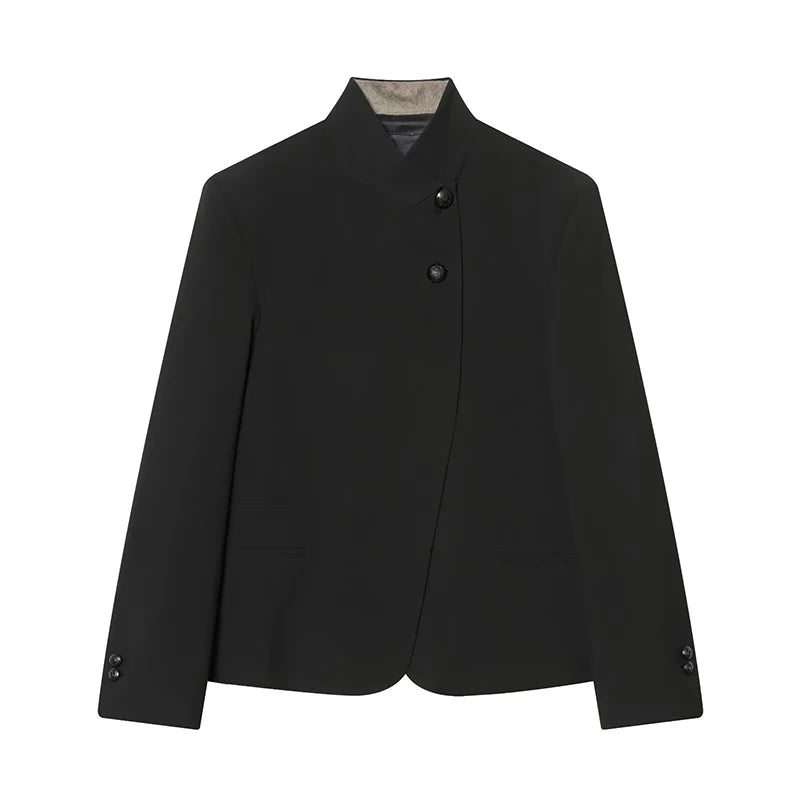 Elegant Stand Collar Coat and Trousers Set for Women