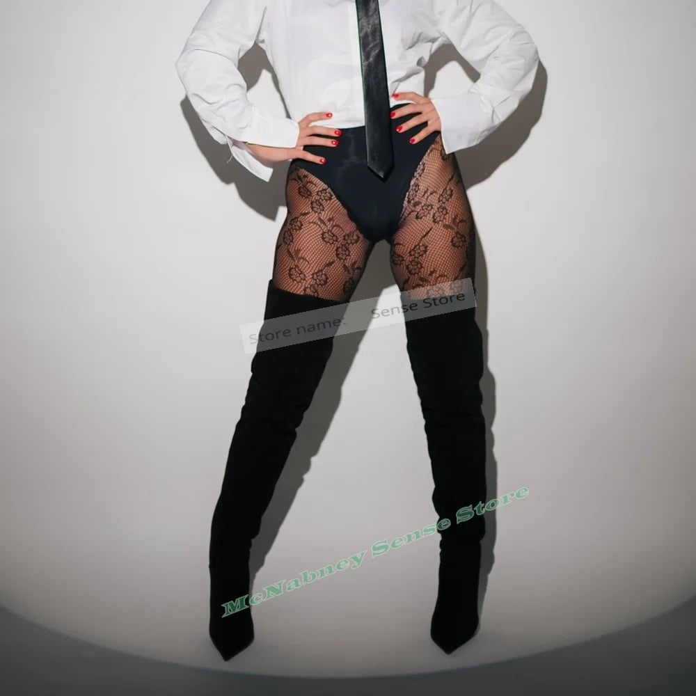 Suede Over the Knee Boots Pointy Toe Stiletto Heels for Women