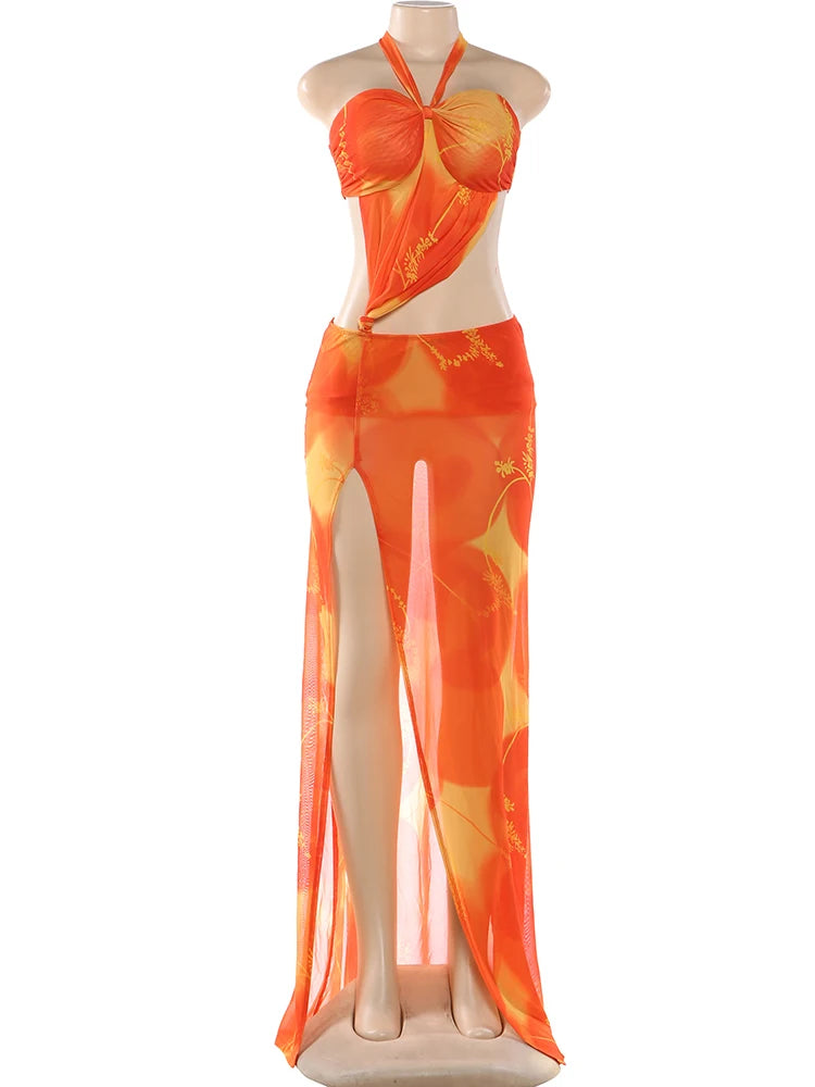 See-Through Halter Beach Backless Bodycon Dress for Women
