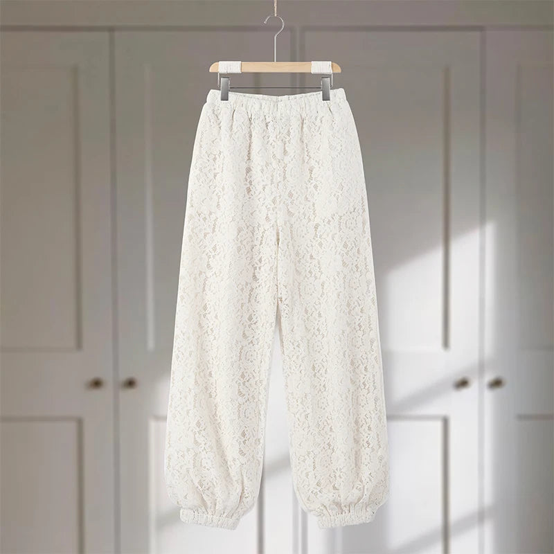 Bohemian Lace Trim Elastic Waist Lounge Pants for Women