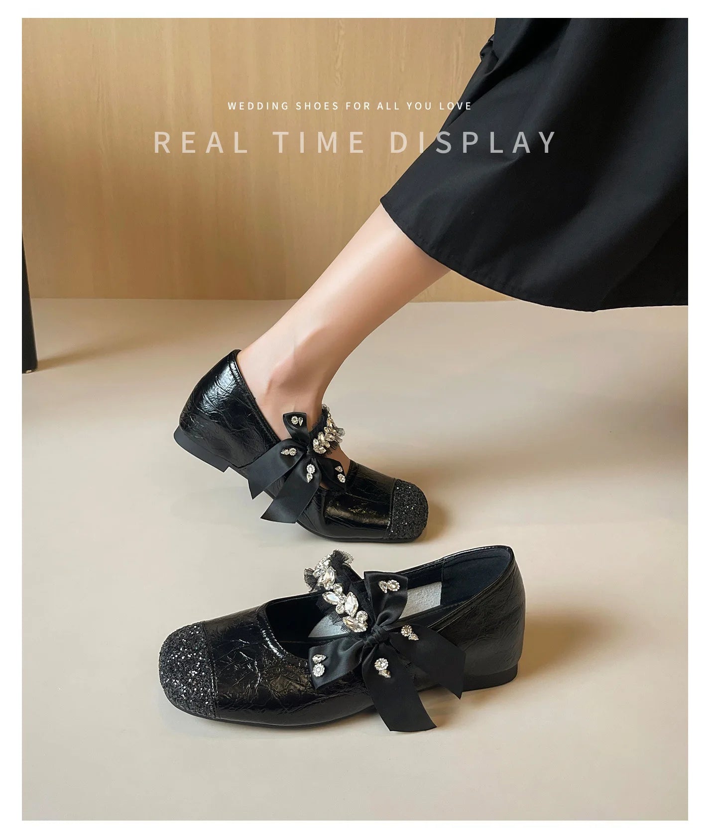 Elegant Rhinestone Bowknot Mary Jane Flats For Women
