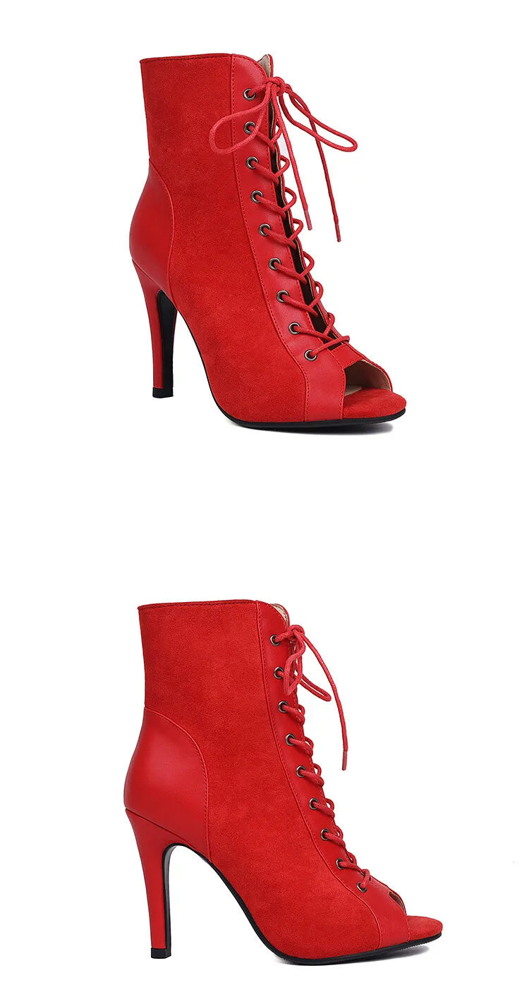 Thin Heel Latin Dance Ankle Boots With Zip for Women