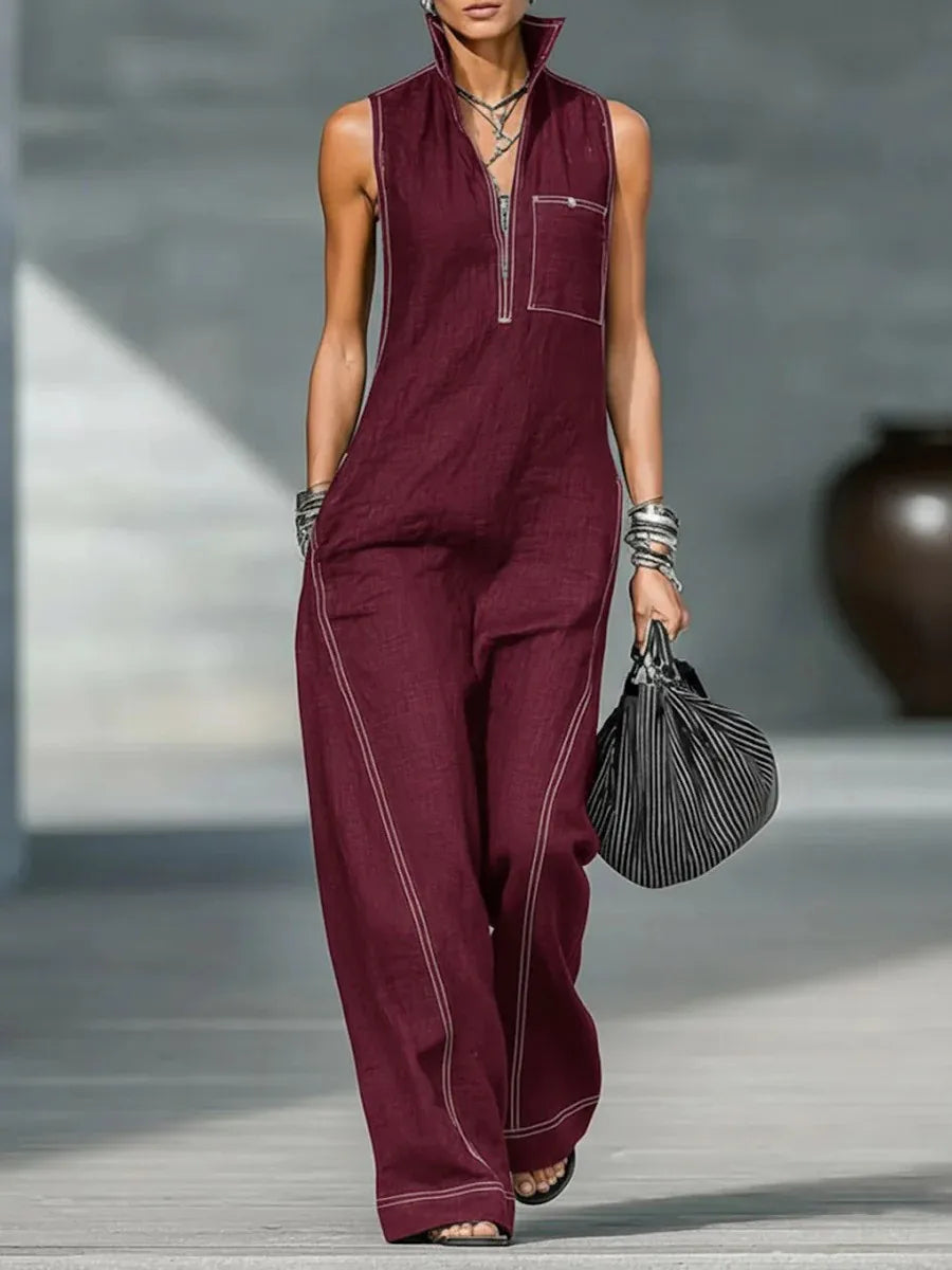 Casual Relaxed Fit Wide Leg Sleeveless Jumpsuit for Women