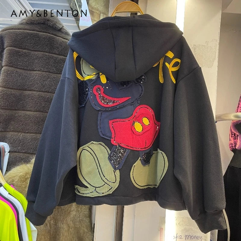 Cartoon Patch Hooded Sweatshirt