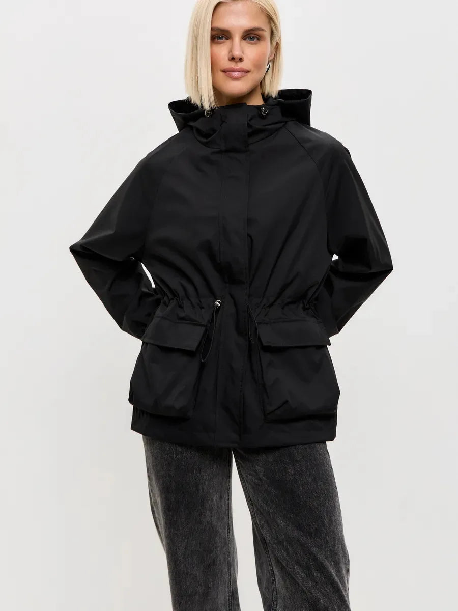 Hooded Hardshell Jacket With Pockets And Zipper for Women