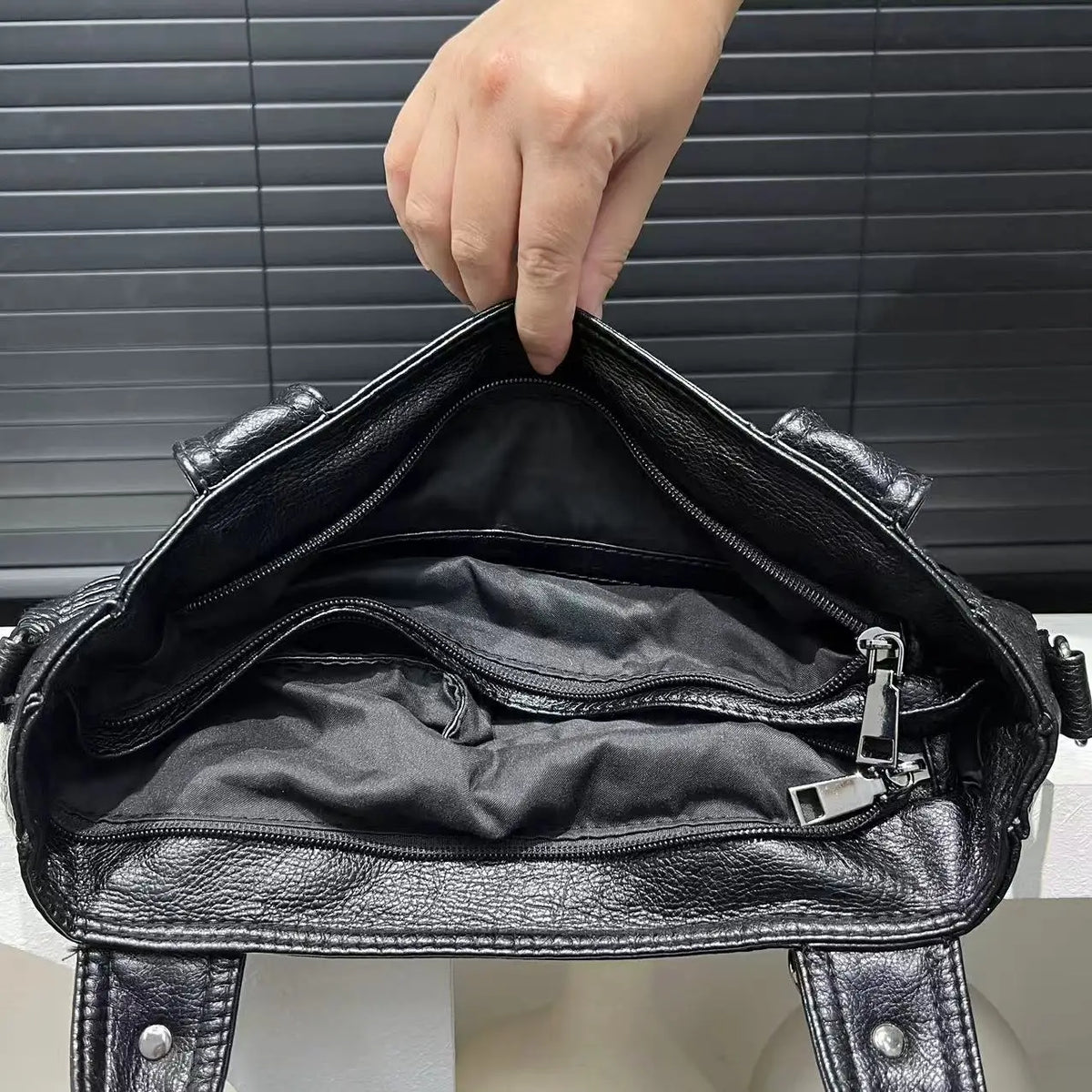 Distressed Vegan Leather Shoulder Tote Bag for Women