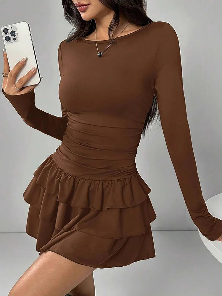 Elegant Cascading Ruffle Flare Sleeve Bodycon Dress for Women