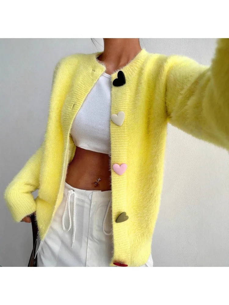 Autumn Winter Women Warm Cardigan Sports Sweater Jacket O-Neck Knitted  Wool Casual Colorful Buttons Comfortable Women Sweater