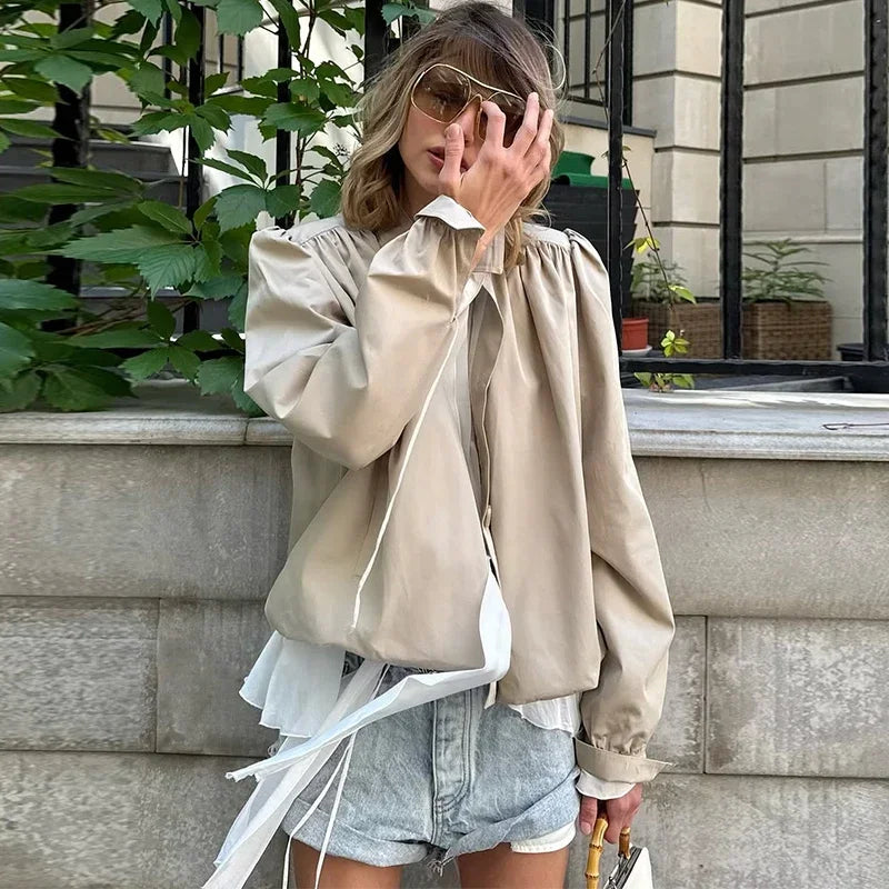Lightweight Standup Collar Solid Short Jacket for Women