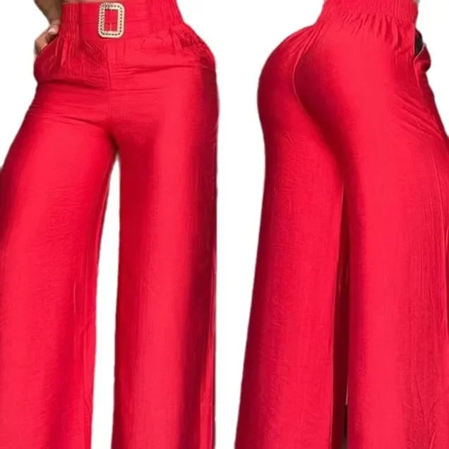 Elegant High Waist Pleated Wide Leg Trousers for Women