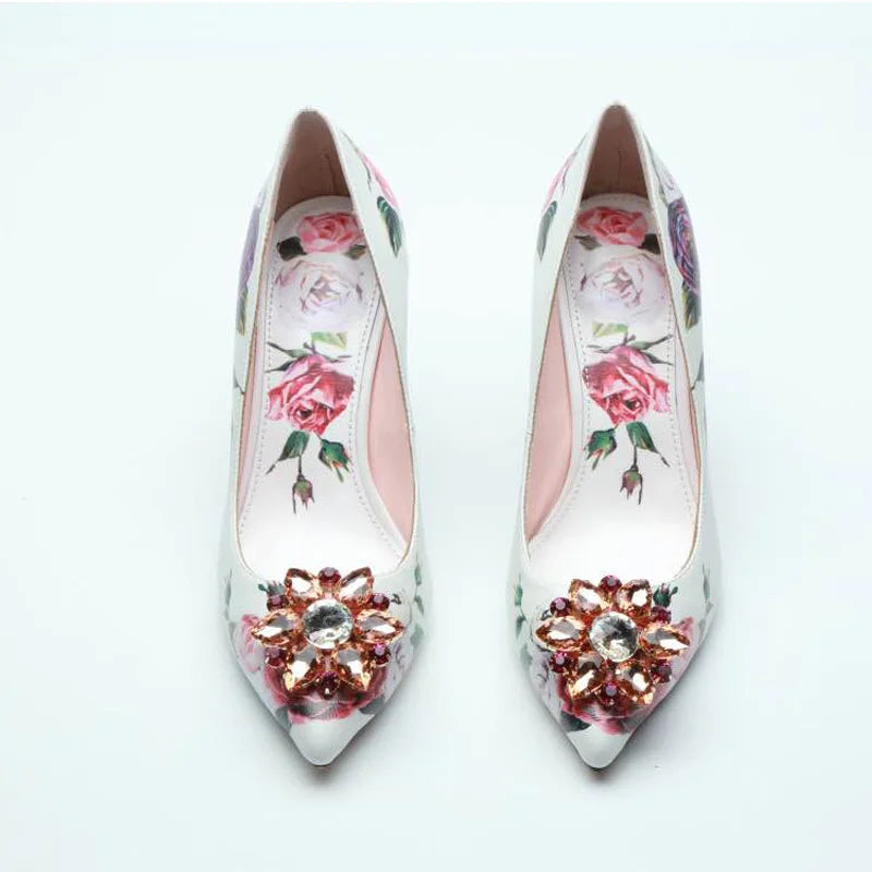 Crystal Rhinestone Leather Pumps