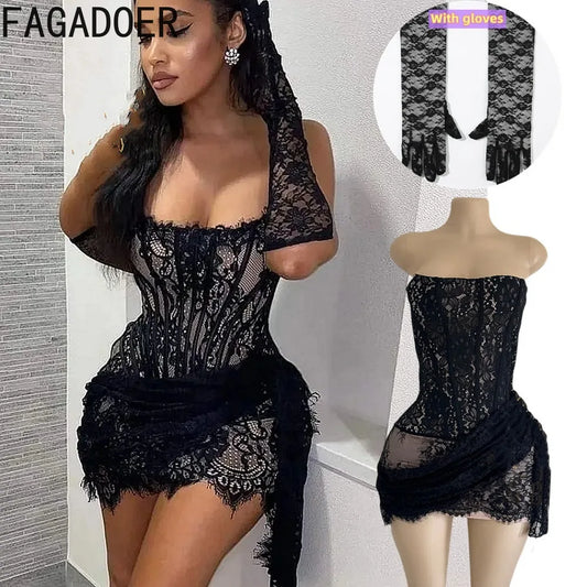 See Through Lace Mini Dress