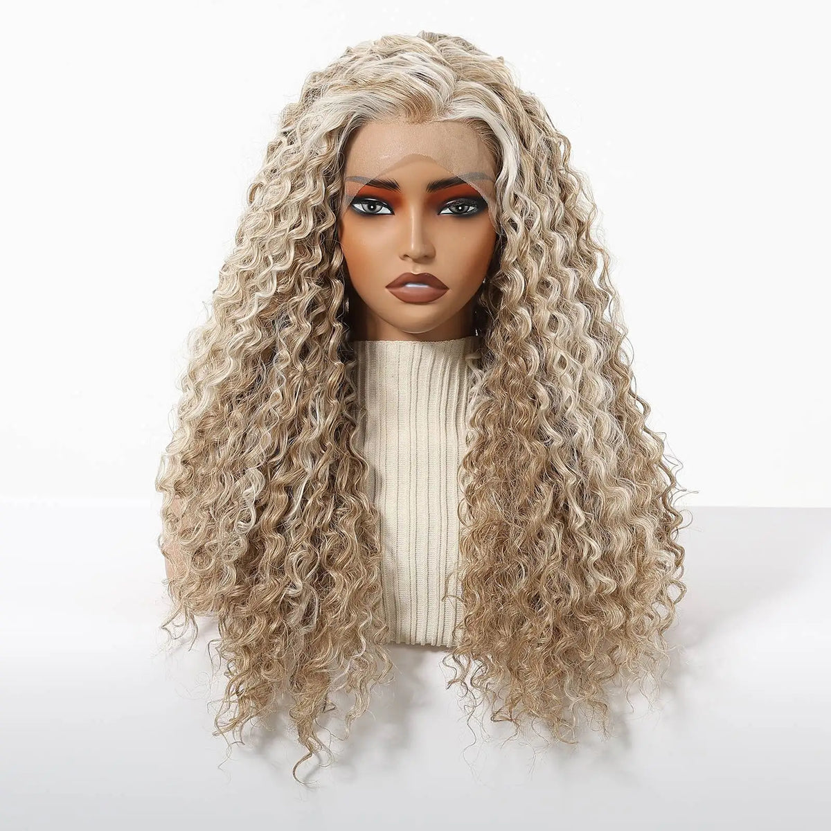 Pre Plucked Glueless Deep Curly Blonde Lace Front Wig for Women