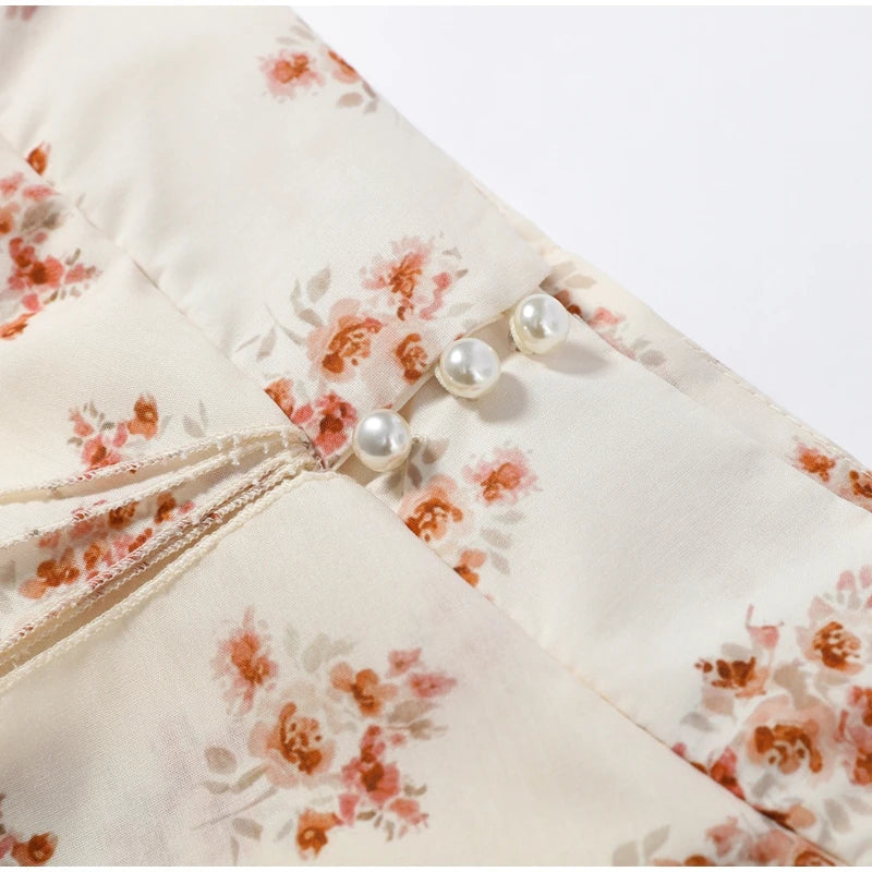 Floral Print Slim Top and Ruffle Skirt Set for Women