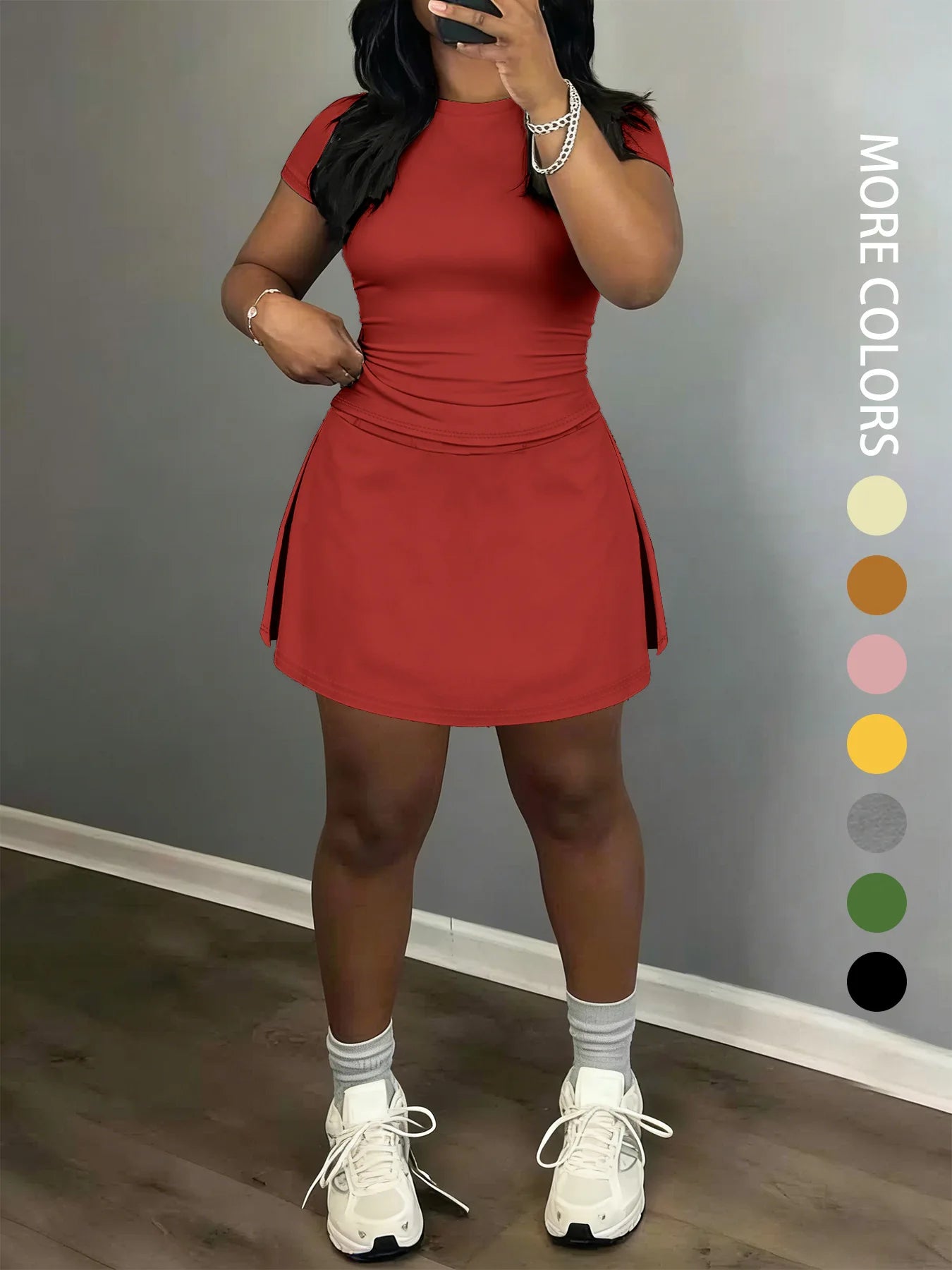 Sporty Short-Sleeve Tee and Culottes Two-Piece Set for Women
