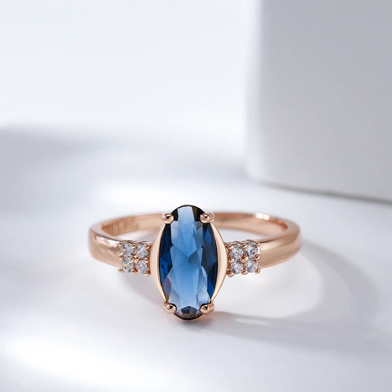 Shiny Blue Oval Zircon Gold Plated Wedding Ring for Women