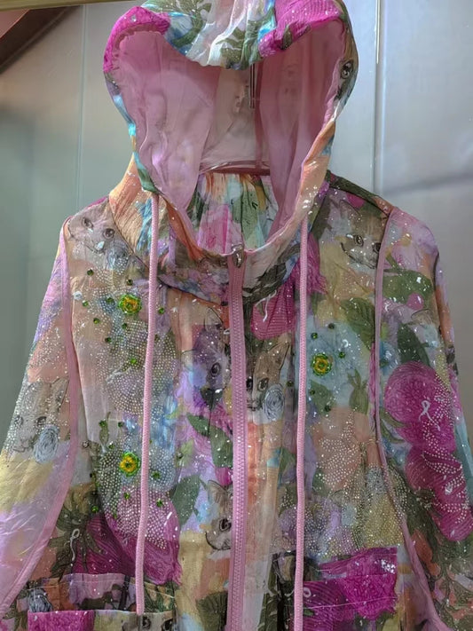 Hooded Chiffon Top + Rhinestone Embellishments + Casual Spring Summer Everyday Style