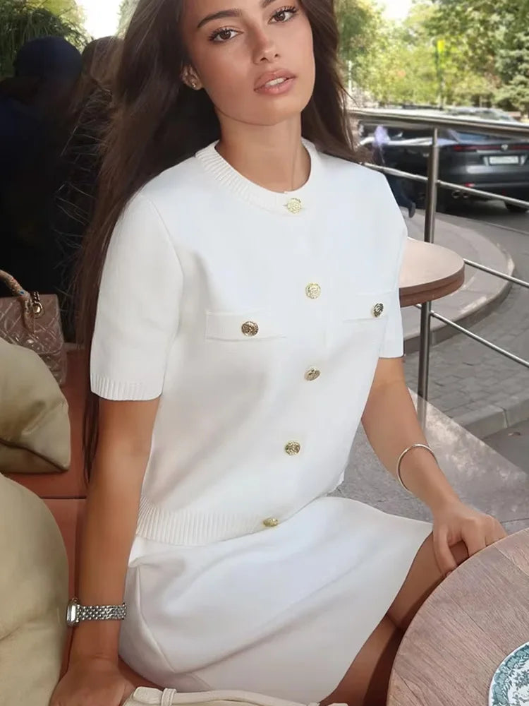 Short Sleeve Knit Top and Mini Skirt Set for Women