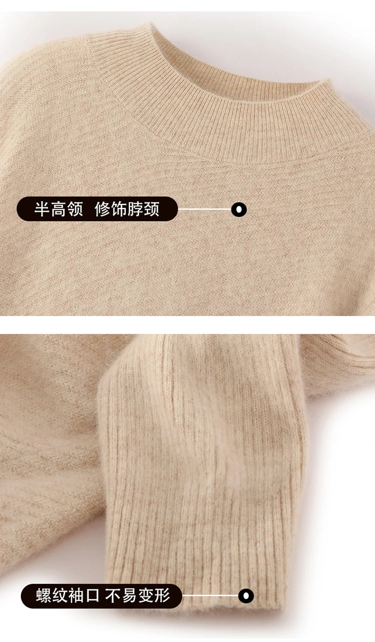 Warm Loose Fit Jacquard Knit High Neck Knee Length Dress for Women
