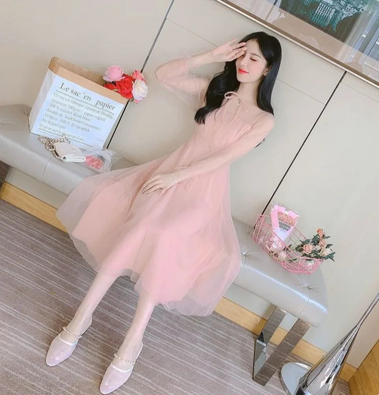 2026 Summer French Style Mesh Tulle Long Dress Women Elegant Fairy Party Maxi Dress Soft Aesthetic Holiday Beach Wear