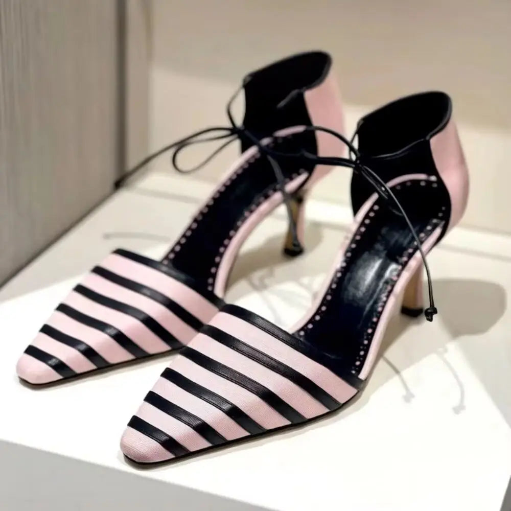 Light Pink Striped Pointed Toe Pumps
