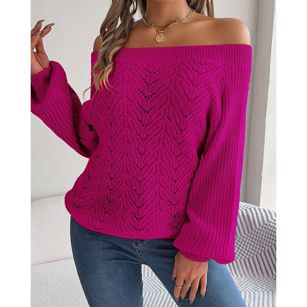 Women Off Shoulder Long Sleeve Knit Sweater Female Spring Casual Top y2k Clothes Streetwear