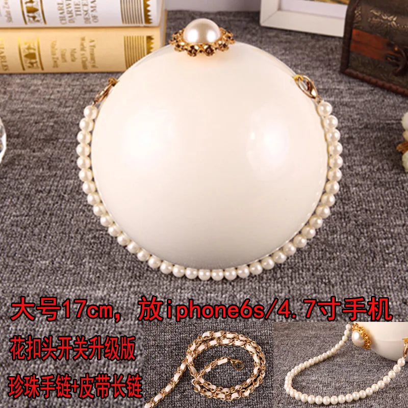 Pearl Embellished Round Acrylic Clutch Bag for Women