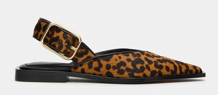 Comfortable Leopard Print Buckle Strap Flat Sandals for Women