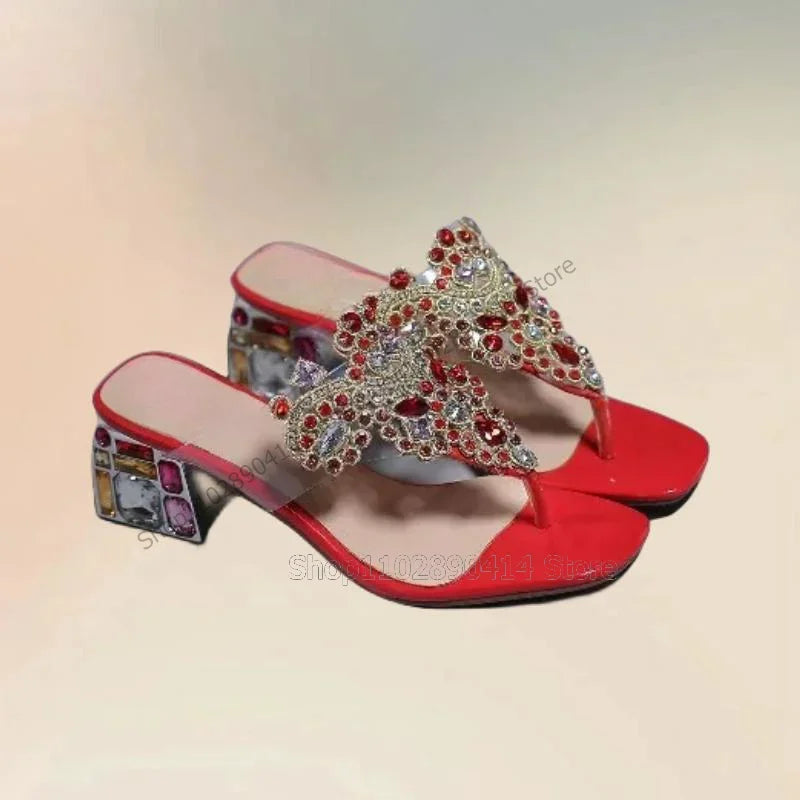 Colorful Crystal Decor Flip Flop Slippers for Women