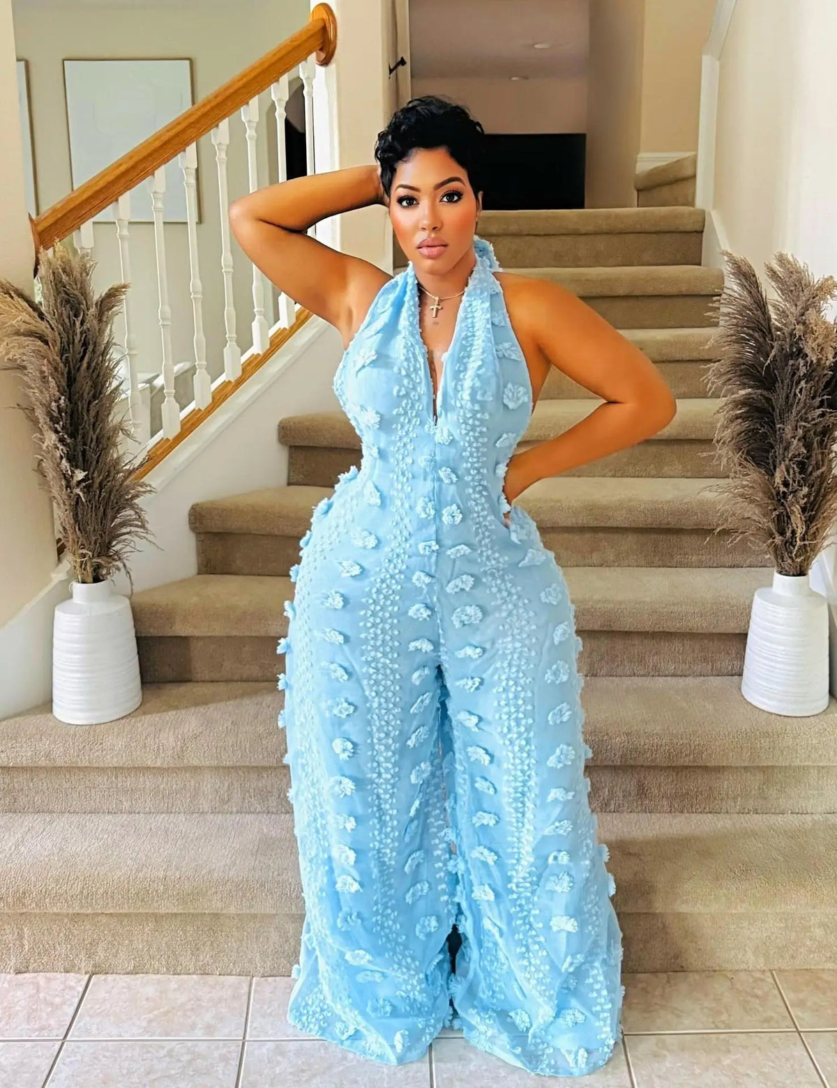 Sleeveless Backless V Neck Wide Leg Jumpsuit for Women