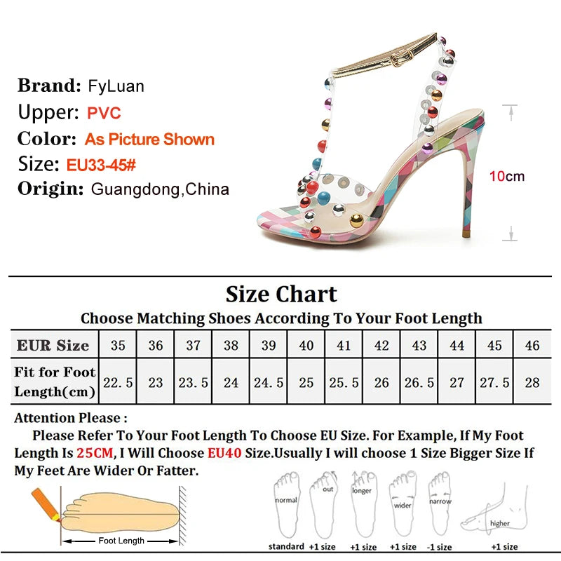 Studded Transparent T-Strap Stiletto Sandals for Women