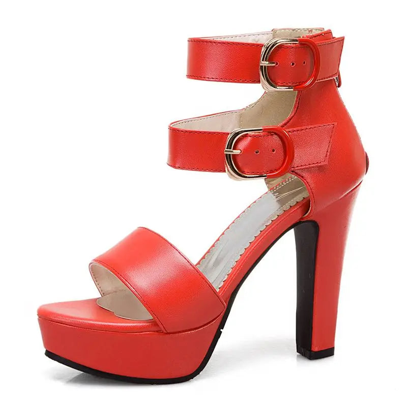 Chunky Platform Sandals with Zipper Buckles for Women