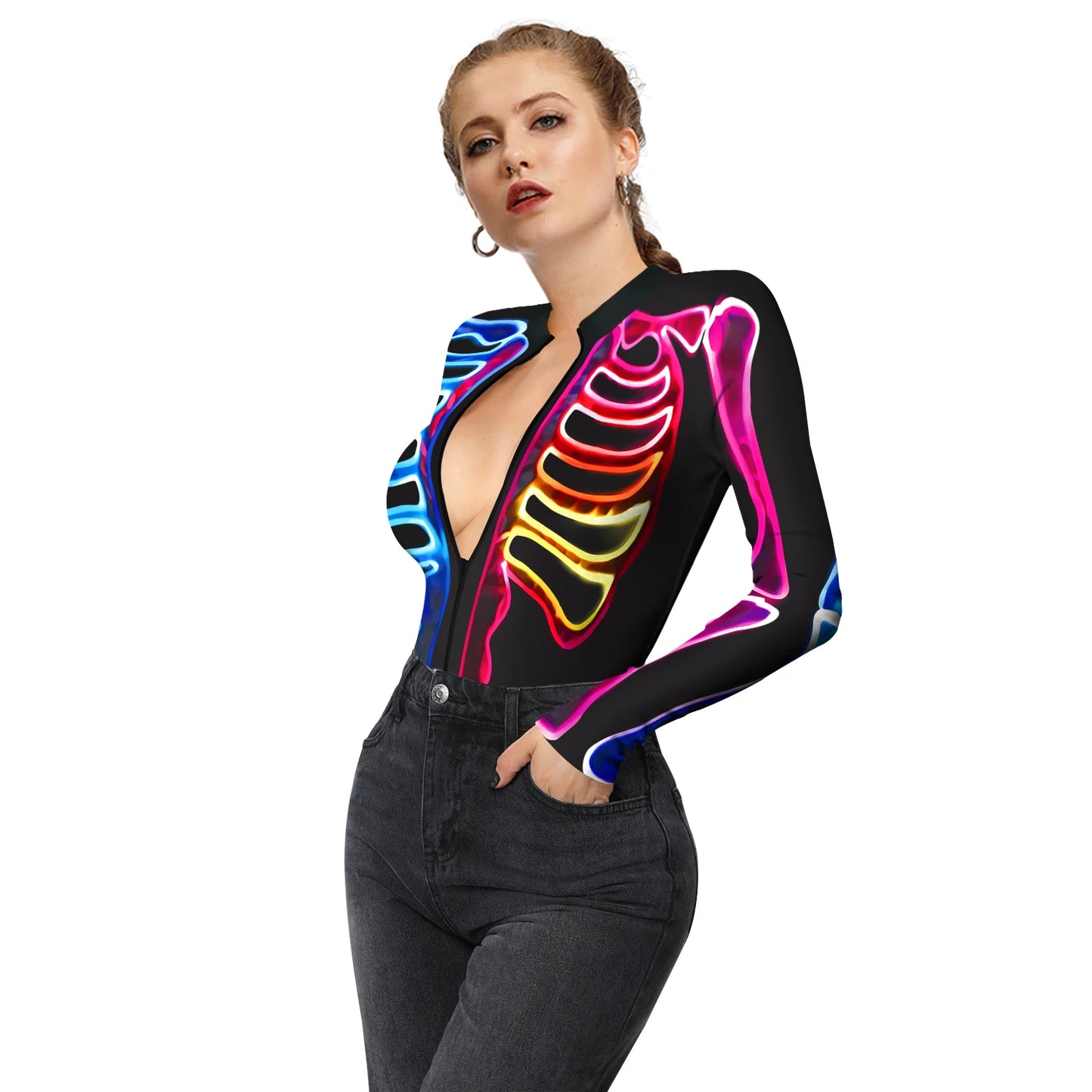 Halloween Skeleton Print Zentai Jumpsuit for Women