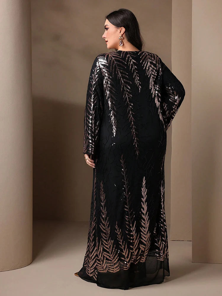 GIGI MABEL Plus Size Women's Elegant Sparkly Abayas Long Dress 2024 Spring Luxury Elegant Sequin Formal Party Evening Dresses