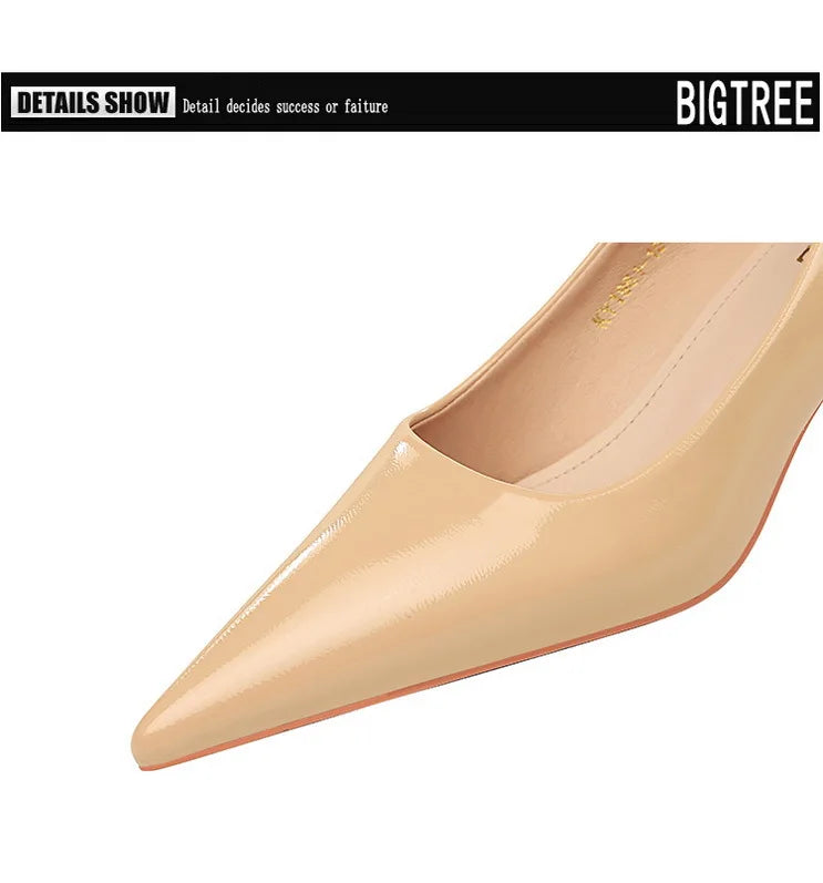 Classic Patent Leather Kitten Heel Office Pumps for Women