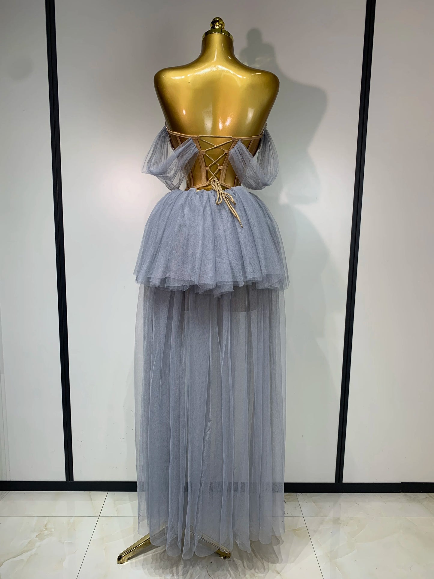 2025 New Arrived Sexy Cute Mesh Tops Skirt 2 PCS Set Women Celebrate Party Birthday Nightclub Performance Stage Show Outfit