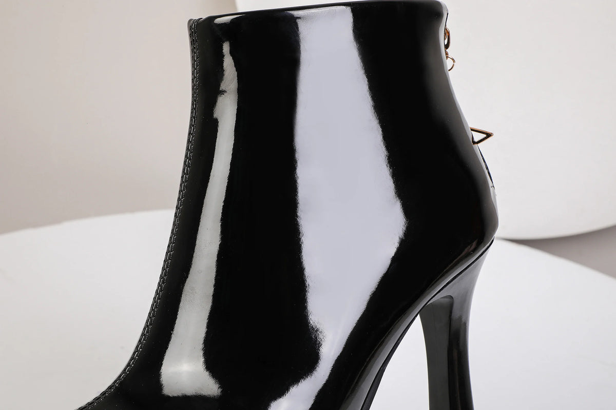 Glossy Patent Leather Zipper Ankle Boots for Women