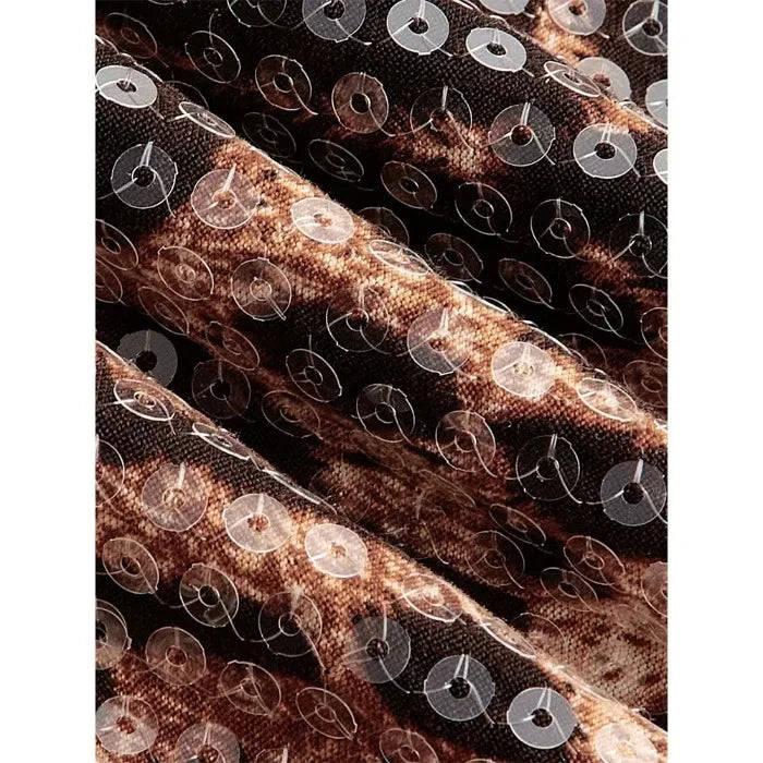 Short Dresses Woman Summer 2025 New Streetwear Fashionable and Versatile Shiny Sequin Half Skirt Leopard Print Dress Female