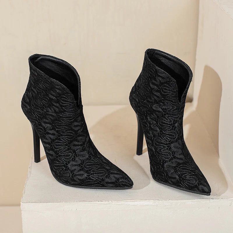 Pointed Toe High Heel Stiletto Ankle Boots for Women