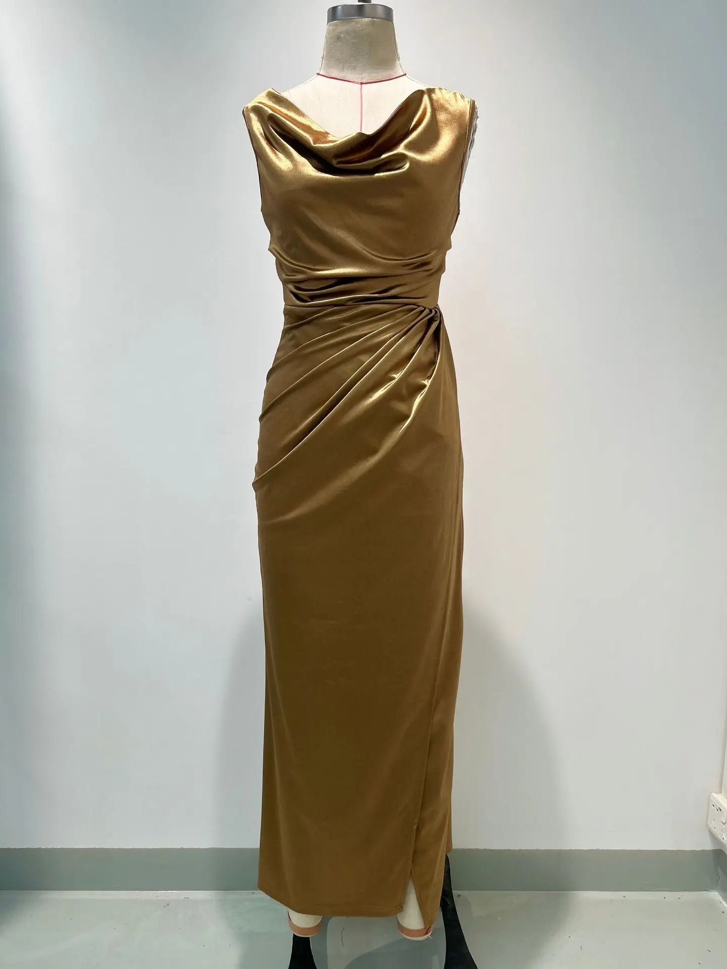 Elegant Satin Cowl Neck Sleeveless Maxi Dress for Women