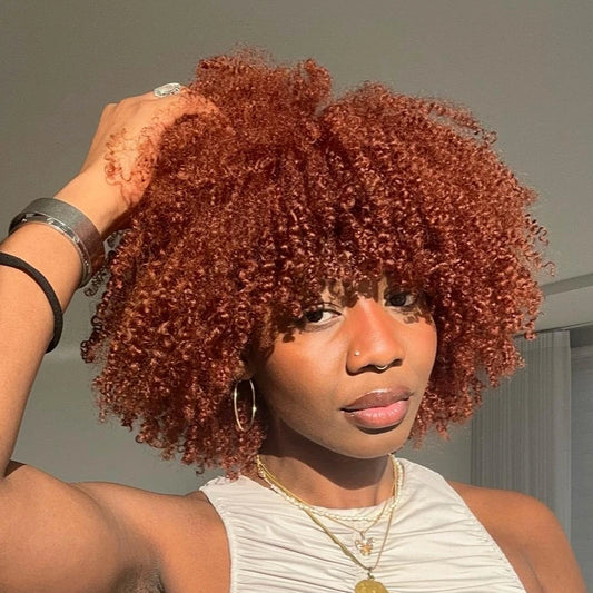 Ginger Orange Kinky Curly Bob Wig With Bangs for Women