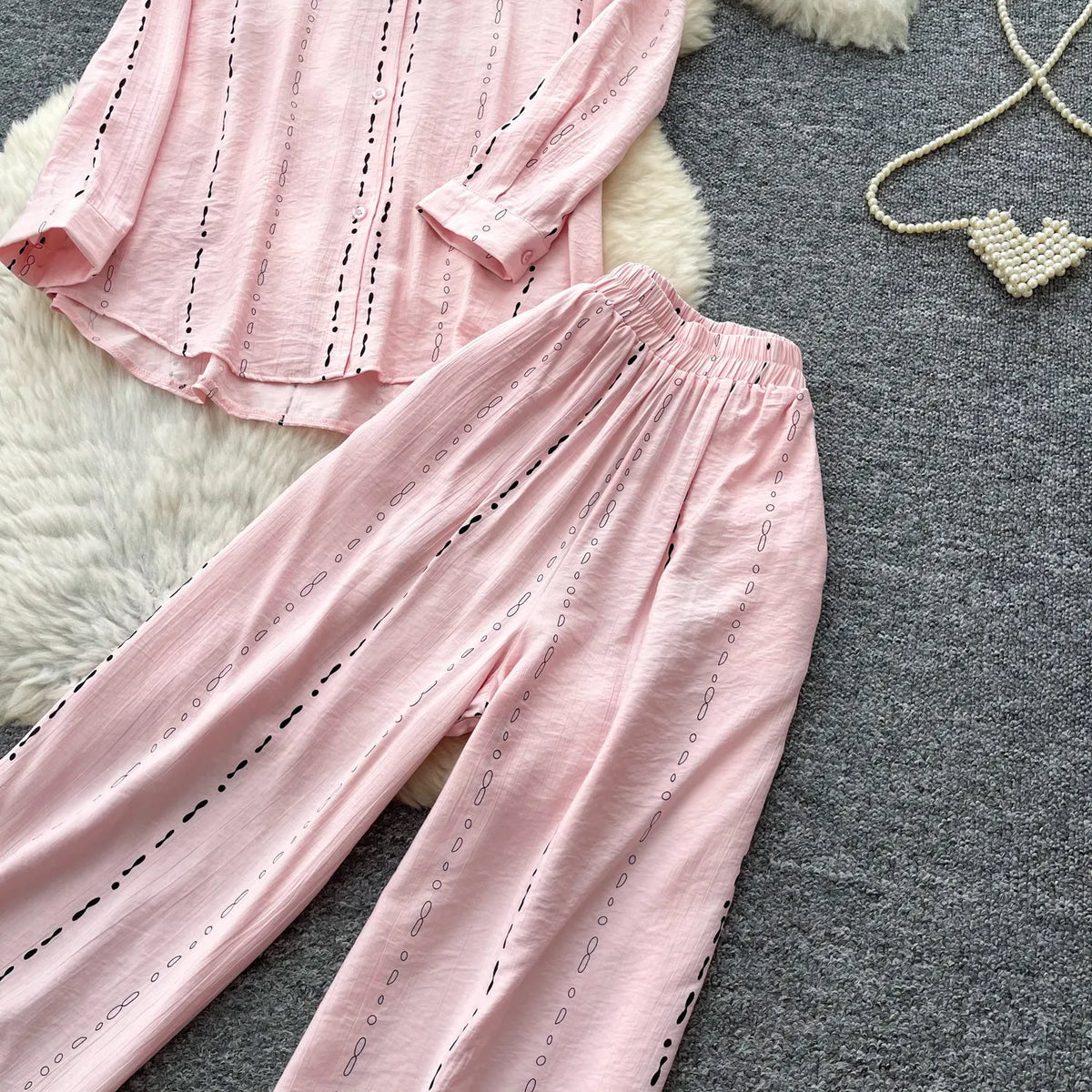 Collared Shirt and Wide Leg Pants Set