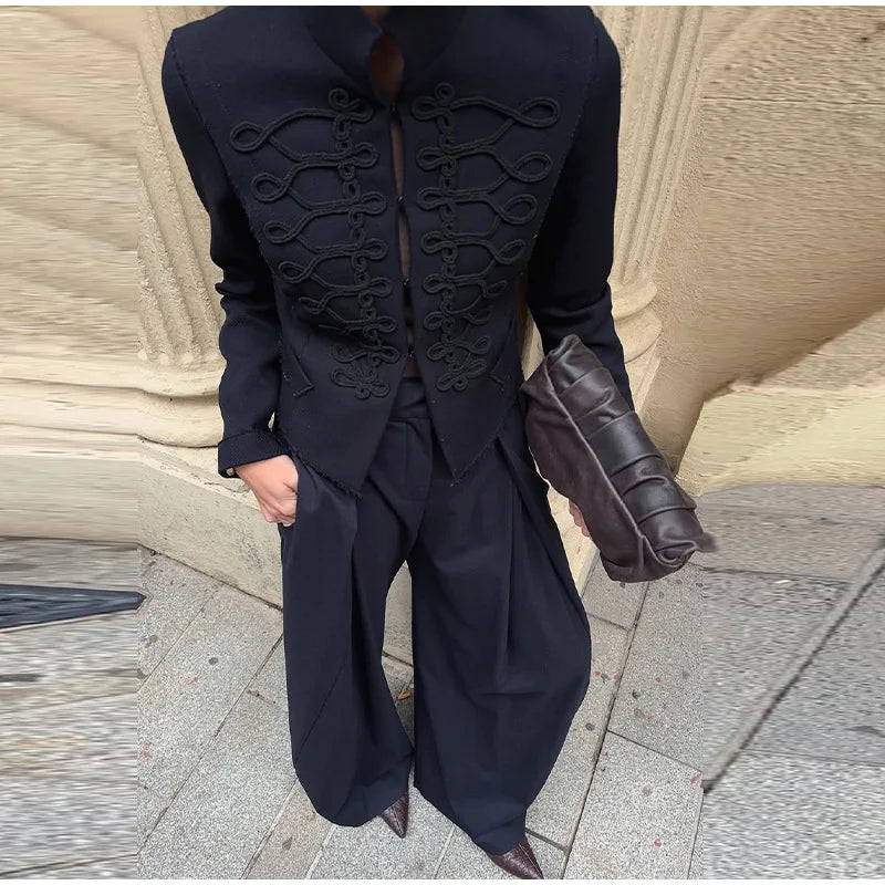 Chinese Knot Stand Collar Long Sleeve Jacket for Women