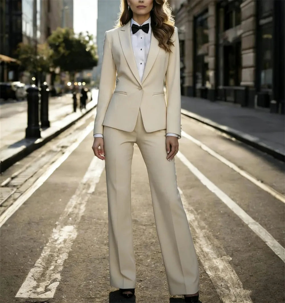 Elegant Women’s Brown Tuxedo Suit 2 Pieces Set Formal Blazer & Pants Tailored Fit Party Outfit (Jacket+Pants)