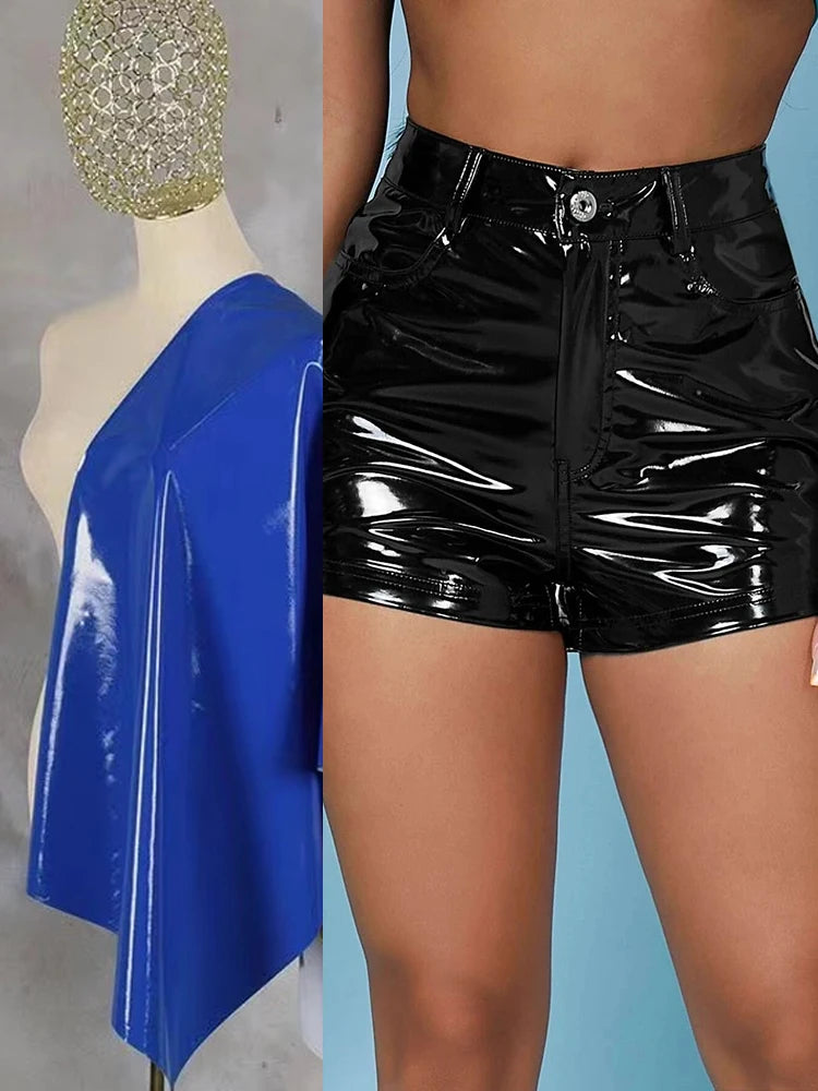 High Waist Shiny Faux Leather Shorts With Side Pockets For Women